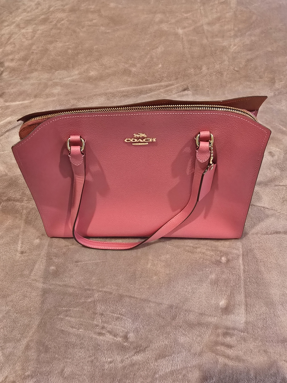 Coach Pink Leather Tote Bag with Gold Hardware